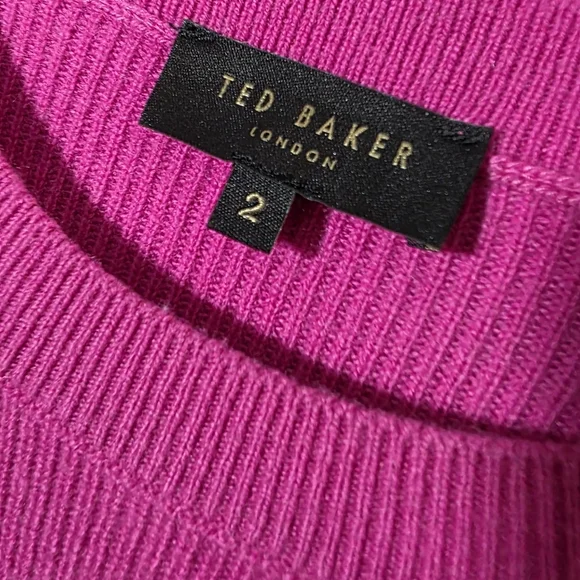 Ted Baker London Wool Cashmere Pink Bell Sleeve Peplum Knit Sweater Top Sz 2 - Picture 2 of 6